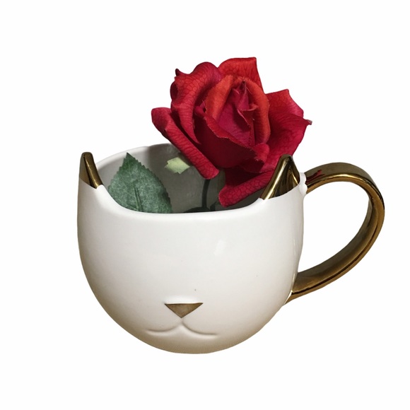 Pinky Up Chloe Kitty Cat Cup Mug Cat White gold ears & handle - Picture 6 of 8